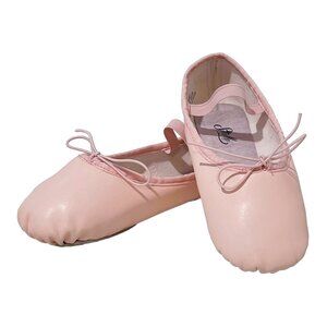 Girls Pink Ballet Slippers Leather Sole Dance Shoes — Stelle — Kids 2 (2ML)